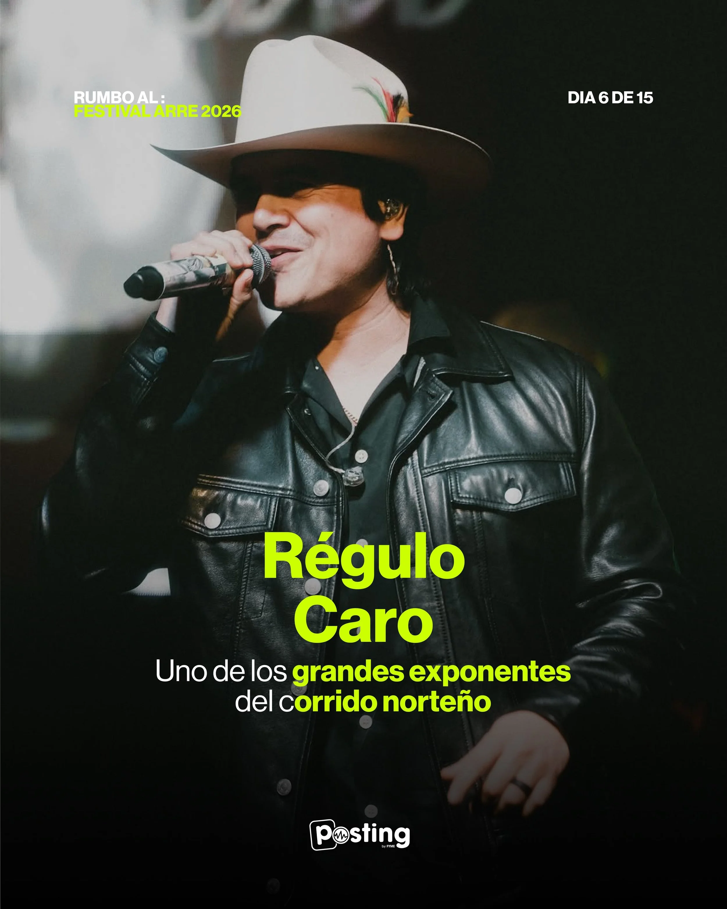 D&iacute;a 6 de 15 rumbo al Festival ARRE 2026! 🤠🔥

Hoy nos toca recordar la trayectoria de un grande: R&eacute;gulo Caro, una de las figuras esenciales para entender la evoluci&oacute;n y fuerza del corrido norte&ntilde;o. 🎶✨

Cu&eacute;ntanos en