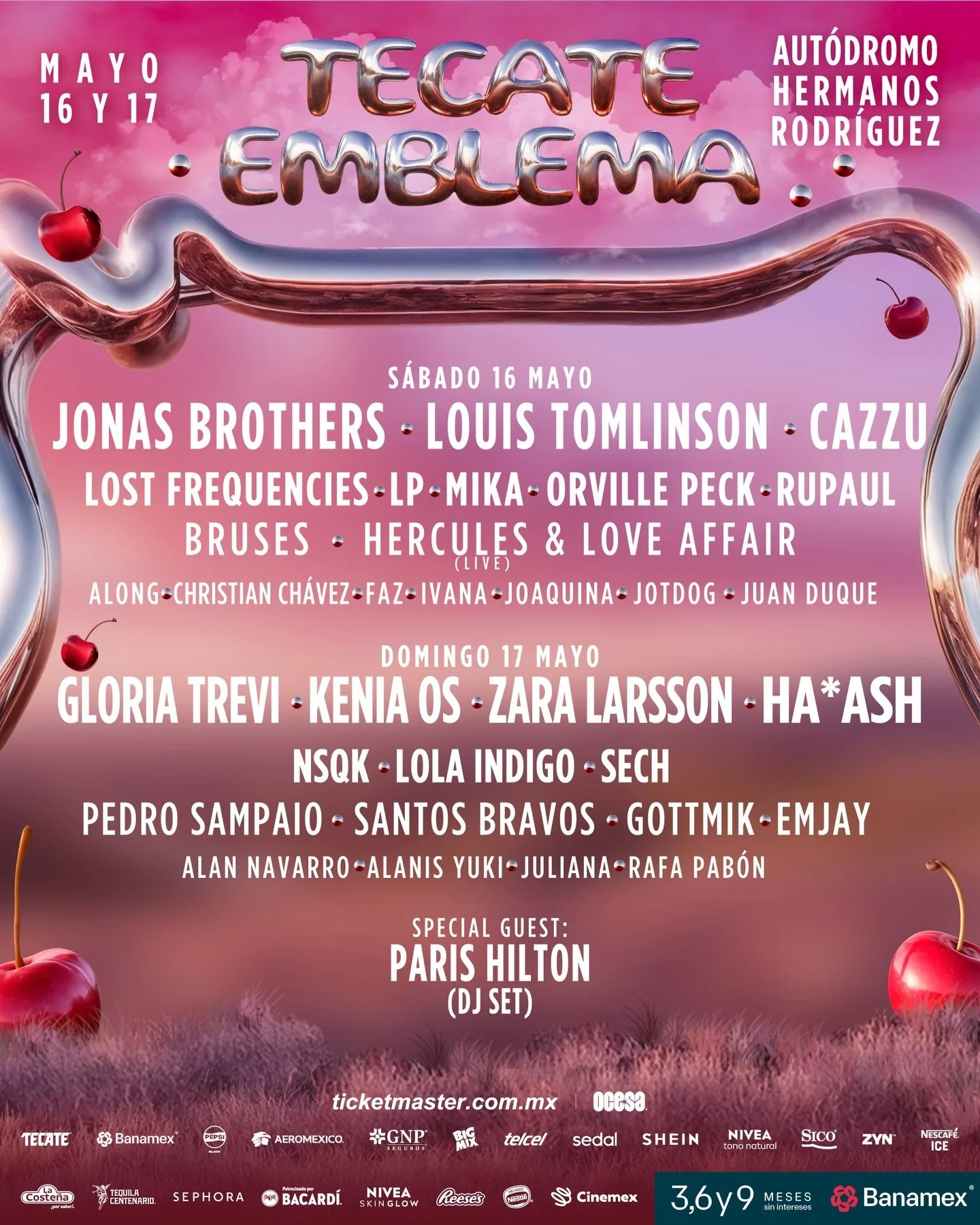 Cartel oficial por día del Tecate Emblema 2026 con artistas confirmados