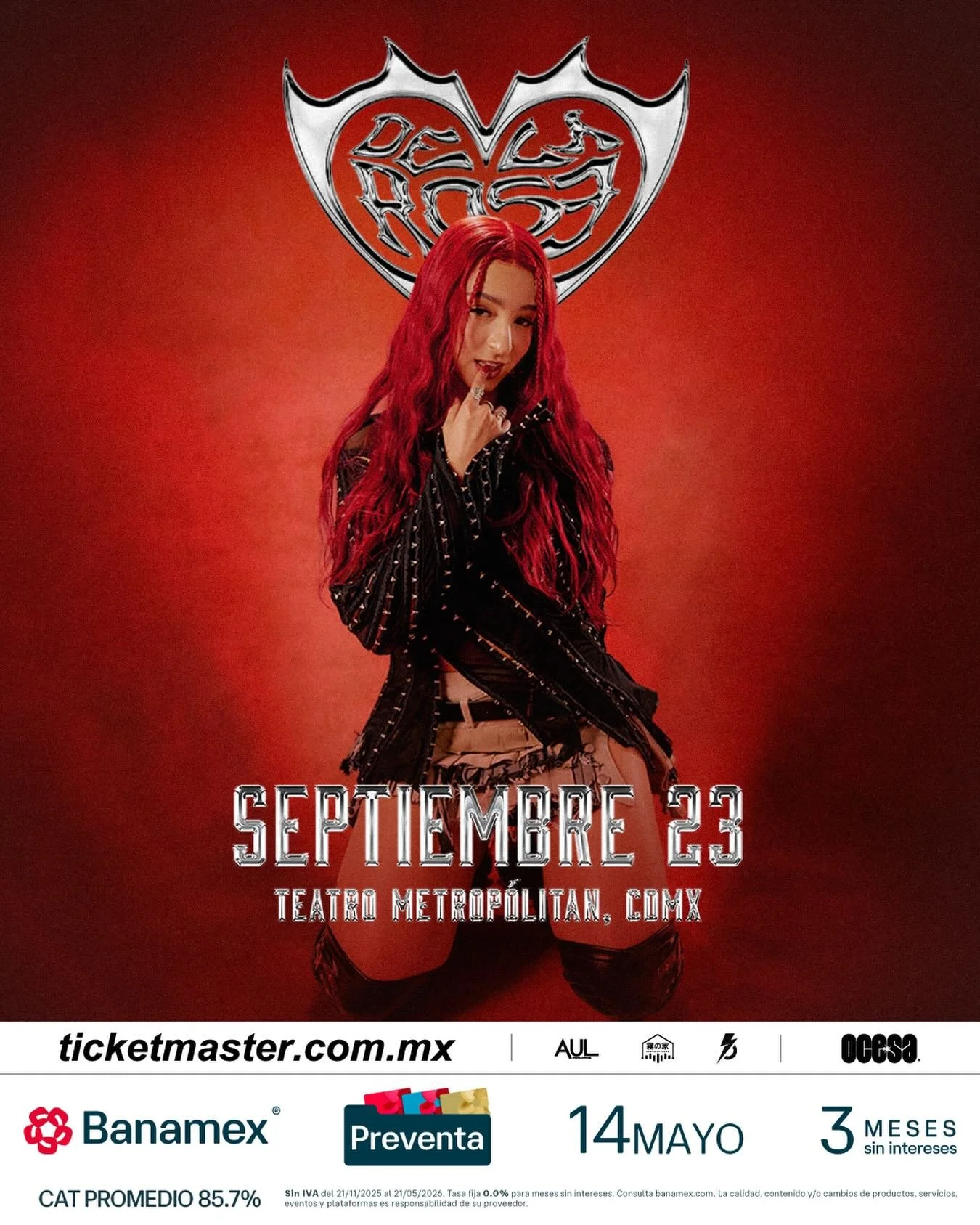 Flyer oficial del concierto de De La Rose en el Teatro Metropolitán, Ciudad de México, 23 de septiembre de 2026