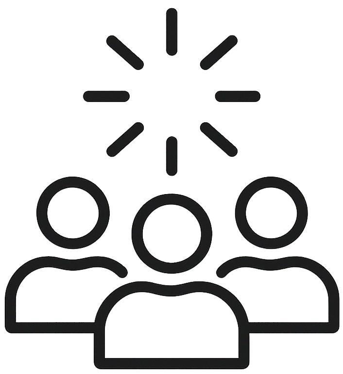 Geometric drawing of an outline square with sections divided by vertical, horizontal, and circle lines.