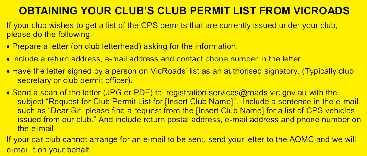 Obtaining Your Club's Club Permit List From VicRoads — AOMC