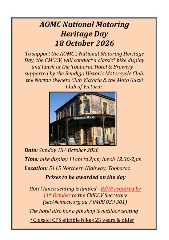 Classic Bike Display & Lunch - Tooborac Hotel