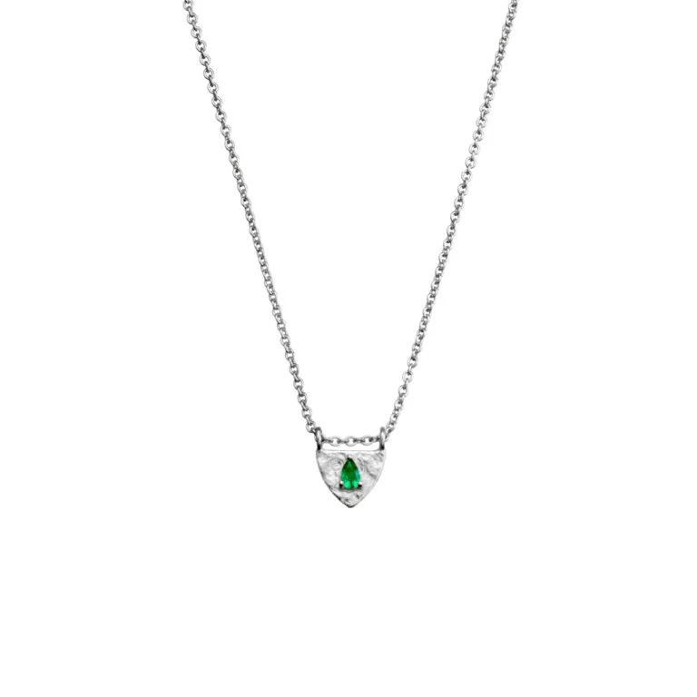 N556-S Silver Shield necklace emerald CZ.jpg