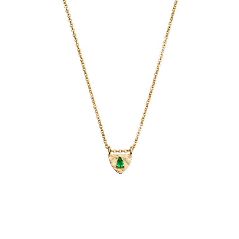 N556-G Gold plate shield necklace green CZ pendant.jpg