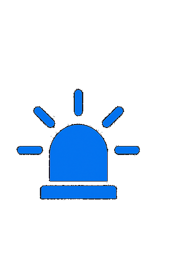 Blue emergency warning light icon on black background.