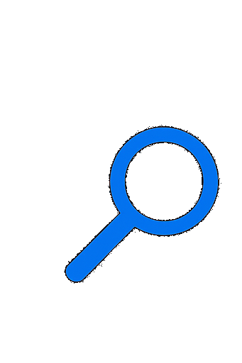 A blue magnifying glass icon on a black background.