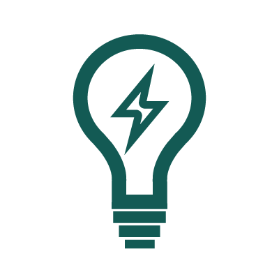 Symbol of a light in the form of a light bulb with lightning in the center.