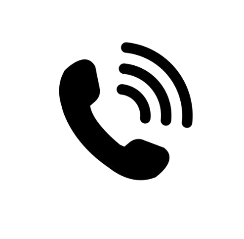 Icon of a telephone receiver with sound waves indicating a phone call or communication.