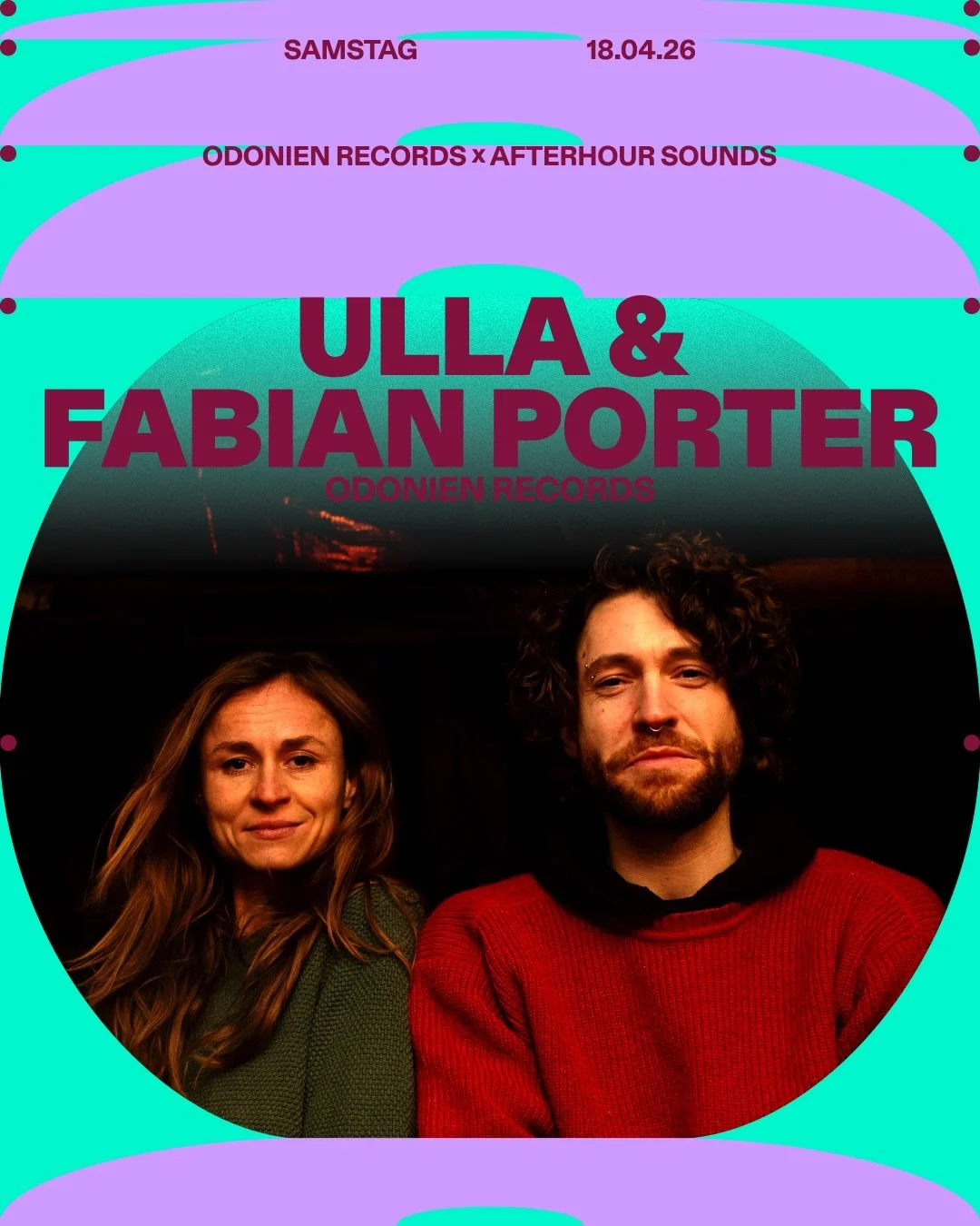 ★ ODONIEN RECORDS x Afterhour Sounds ★
Sa. 18.04. | 23:00-08:00
w/ Techno, Tech House, Bounce, Melodic &amp; Midtempo

Odonien Records presents Fabian Porter b2b UllA

The Odonien Records residents represent midtempo and slowrave on the label. Their 