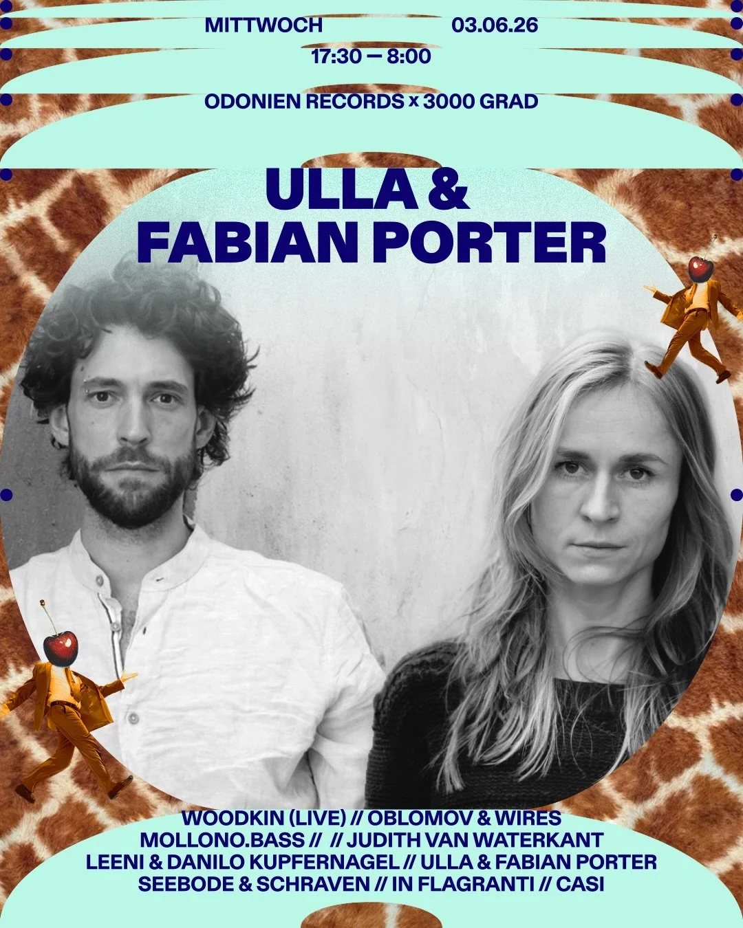 ★ ODONIEN RECORDS x 3000 Grad Festival ★
Mi. 03.06. | 17:30 - 08:00
w/ Progressive House, House, Bounce, Melodic, Midtempo &amp; Slowrave

Odonien Records residents Ulla and Fabian Porter represent midtempo and slowrave on the label.
Their sound comb