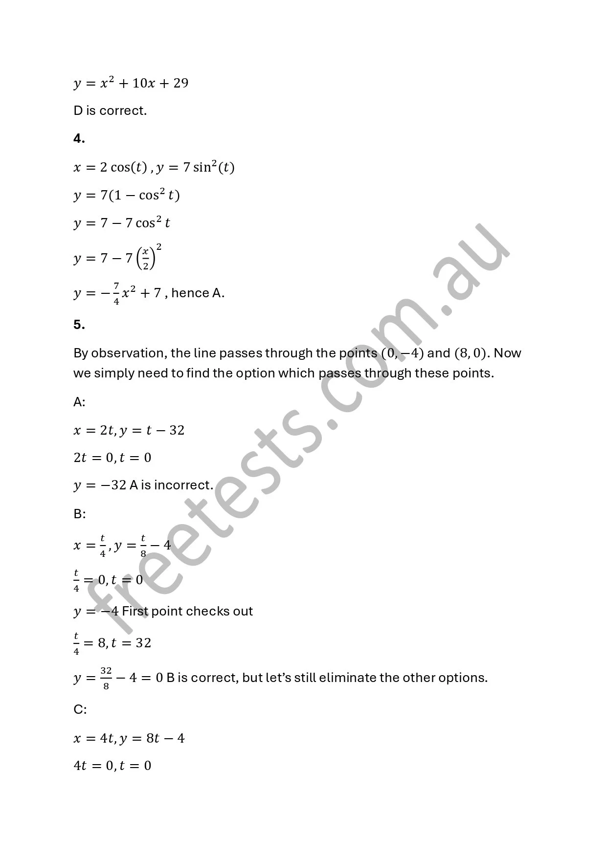 Page of mathematical text with equations, solutions, and explanations, including lines, points, and functions, on a white background.