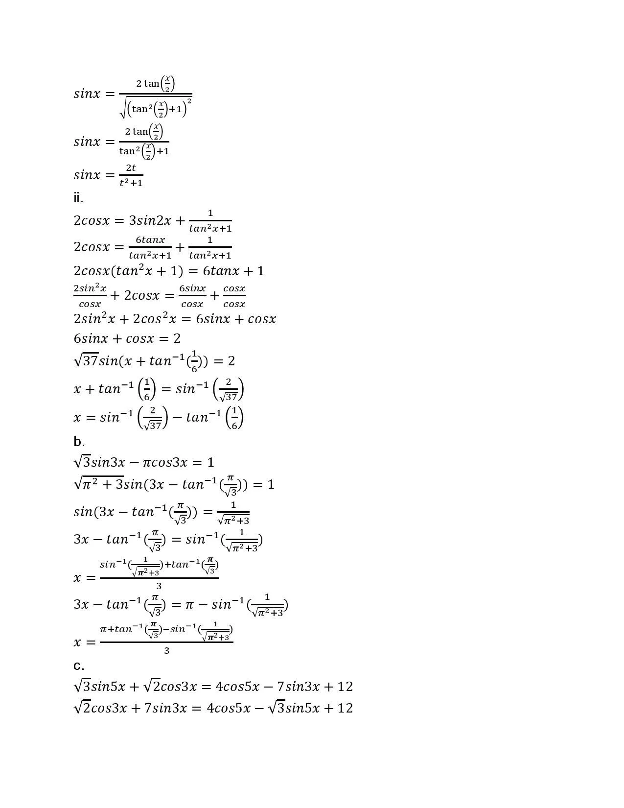 Page of mathematical equations and formulas written in black ink on white paper.