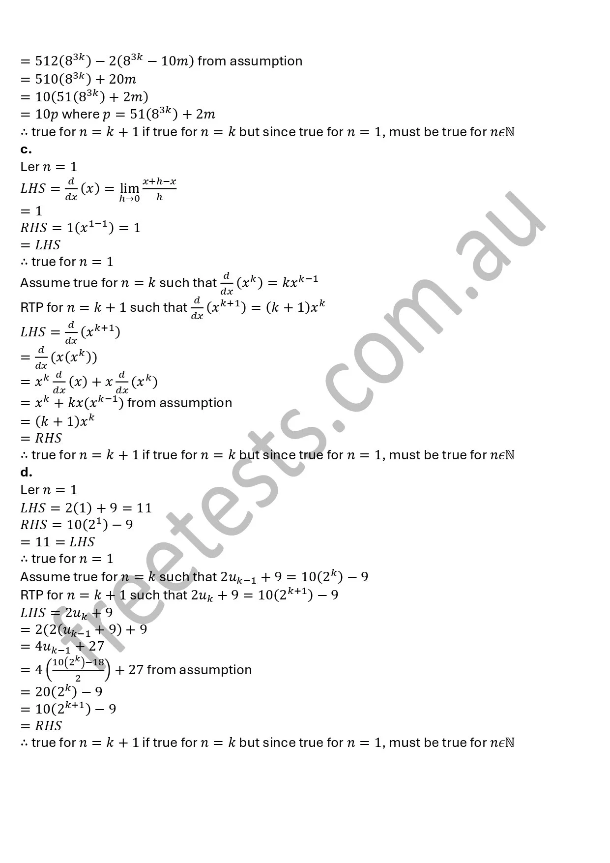 A mathematical proof involving calculations with exponents, derivatives, limits, and algebraic expressions.