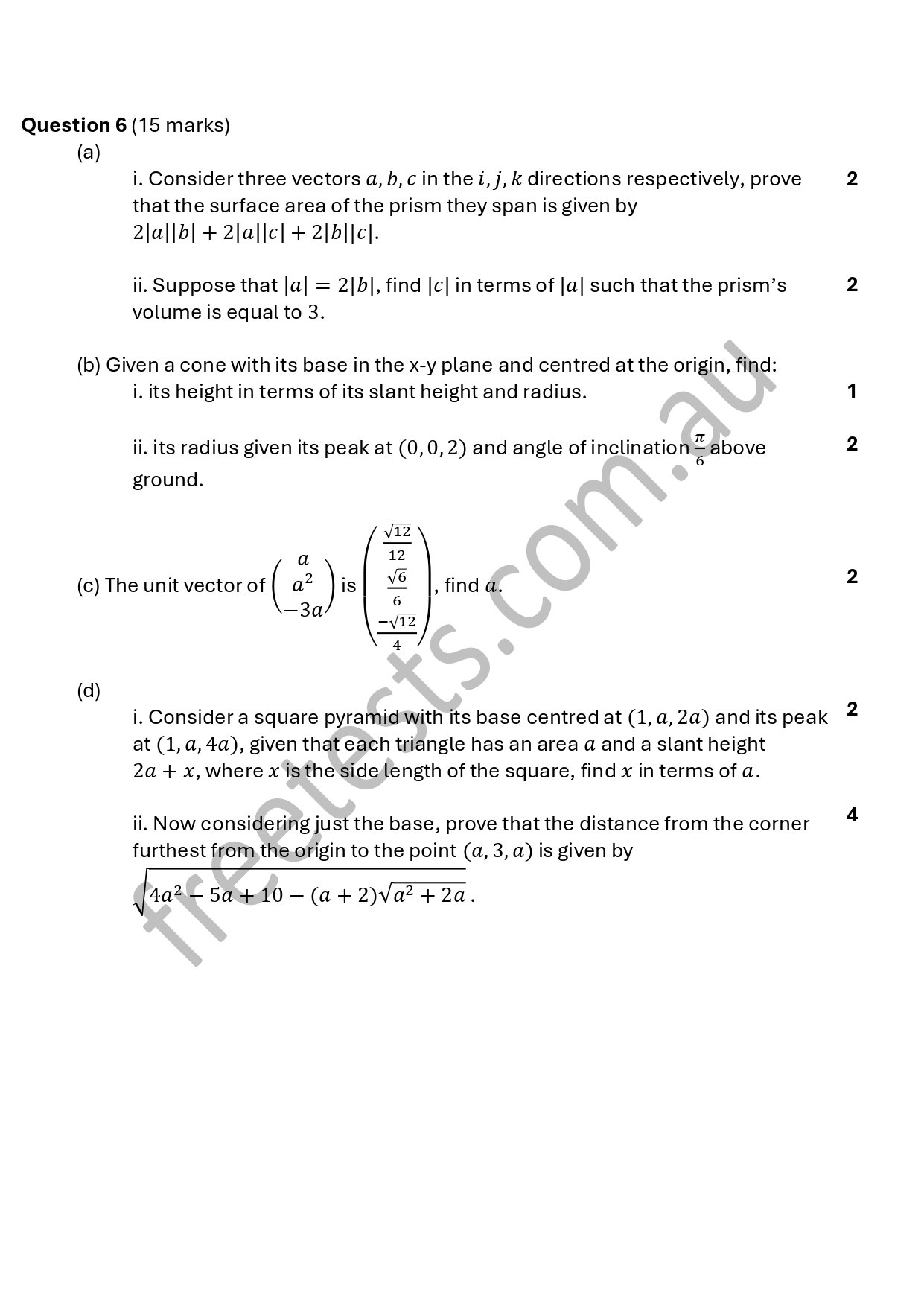 A page of a math exam with multiple calculus questions and equations.