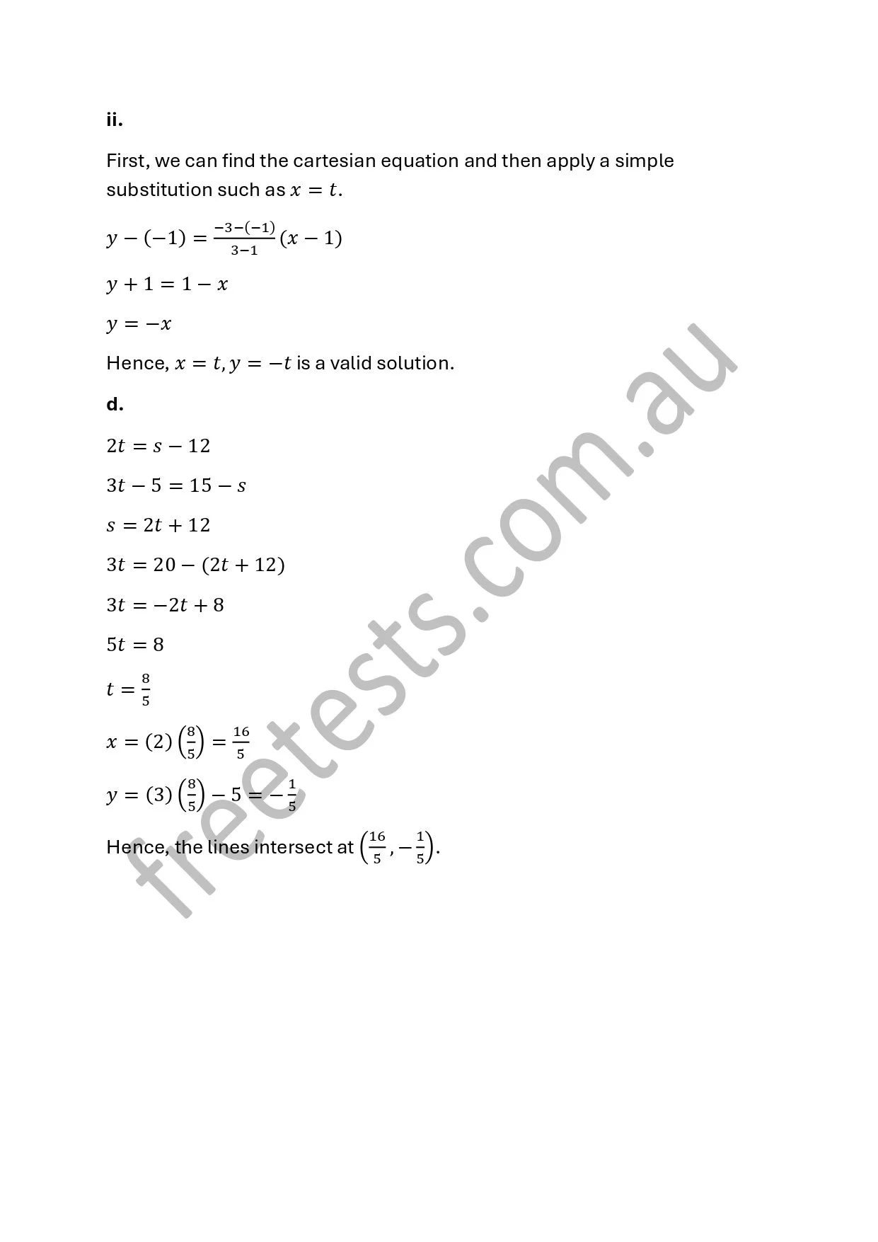 A page of mathematical solutions, including equations and calculations for Cartesian and linear equations.