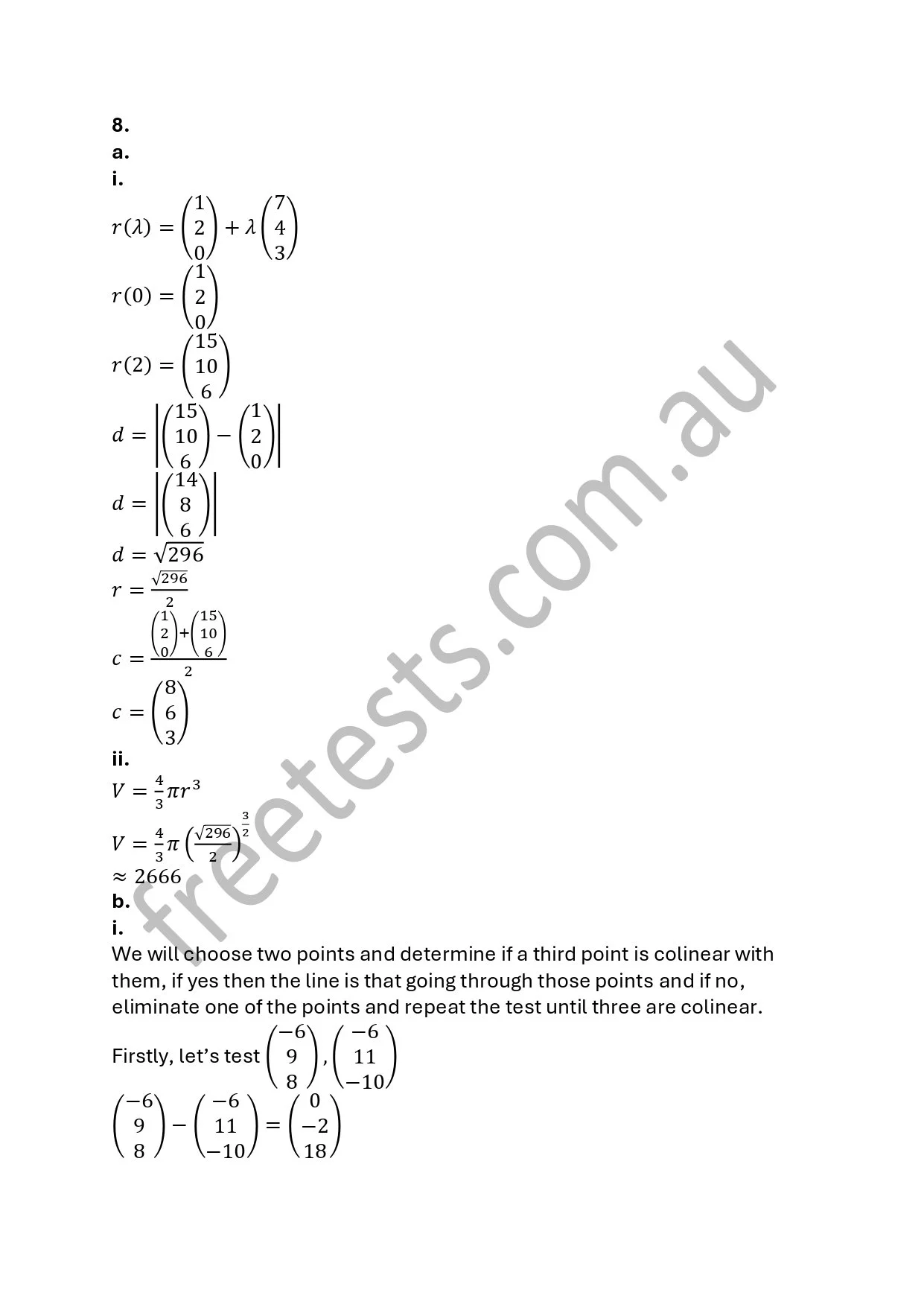 Mathematical equations and calculations, including vectors, matrices, and volume formulas, with some text describing the process.