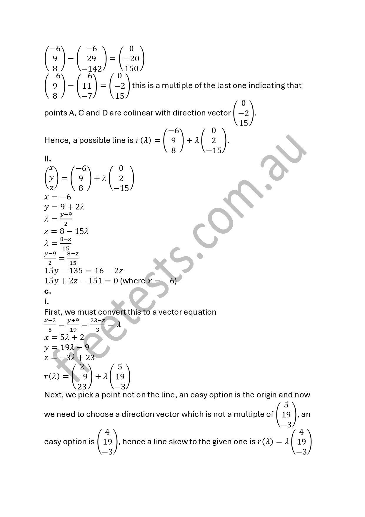 Mathematical equations and text explaining vectors and lines in three-dimensional space.