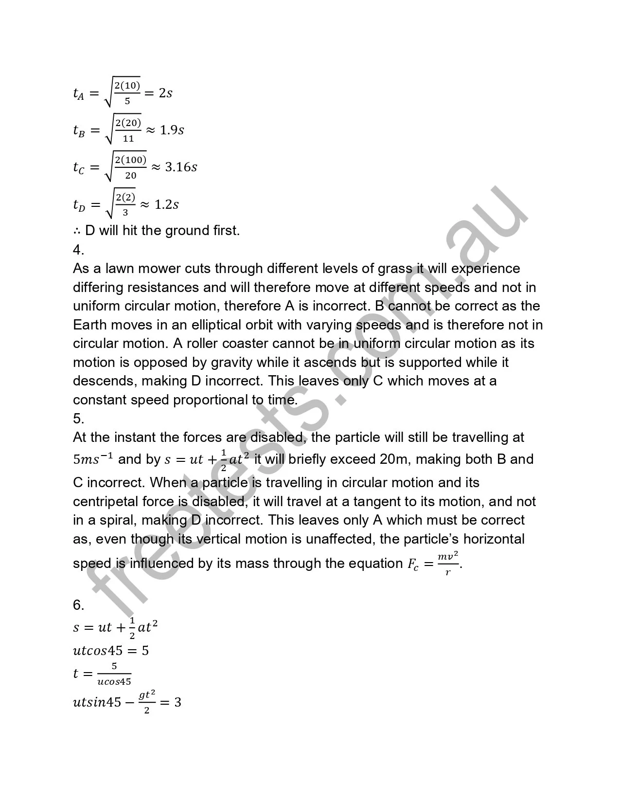 A page of scientific text with physics formulas, equations, and explanations.