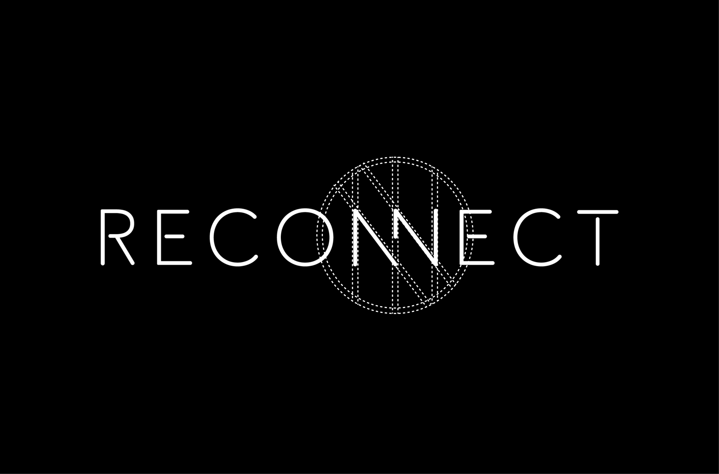 neon sign reading 'RECONNECT' with a dotted globe symbol behind the letter 'N' on a black background.