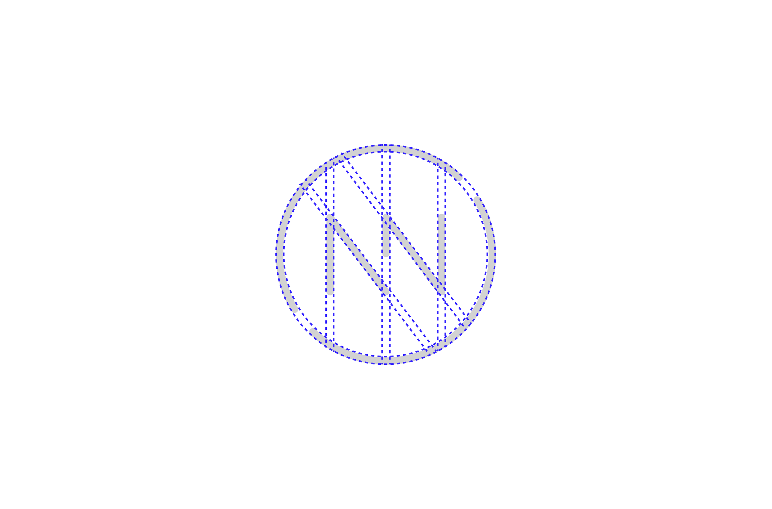 Line drawing of a circular logo with angular lines inside, in blue and gray outline.