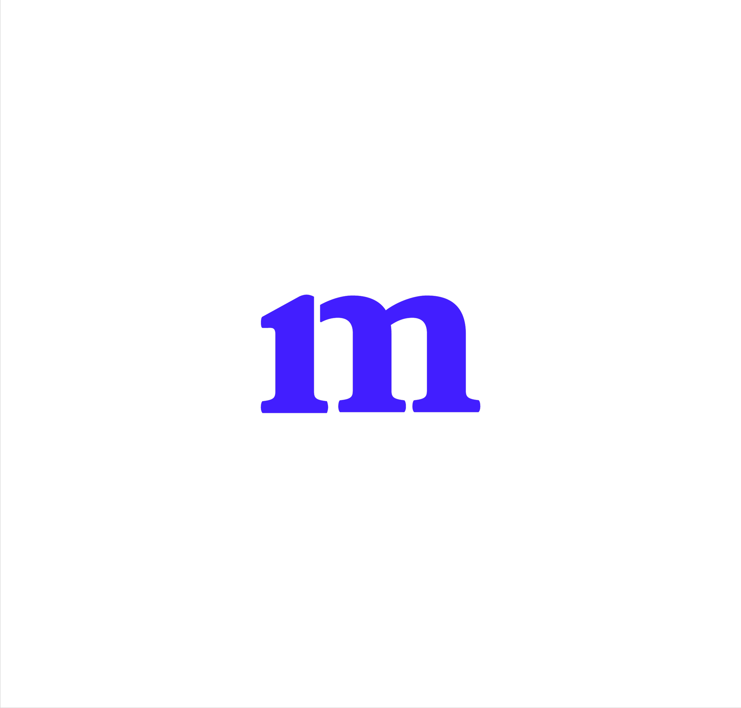A white background with a large, bold, blue lowercase letter 'm' centered in the image.