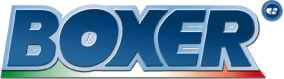 Boxer brand logo with large blue and green text on a white background.