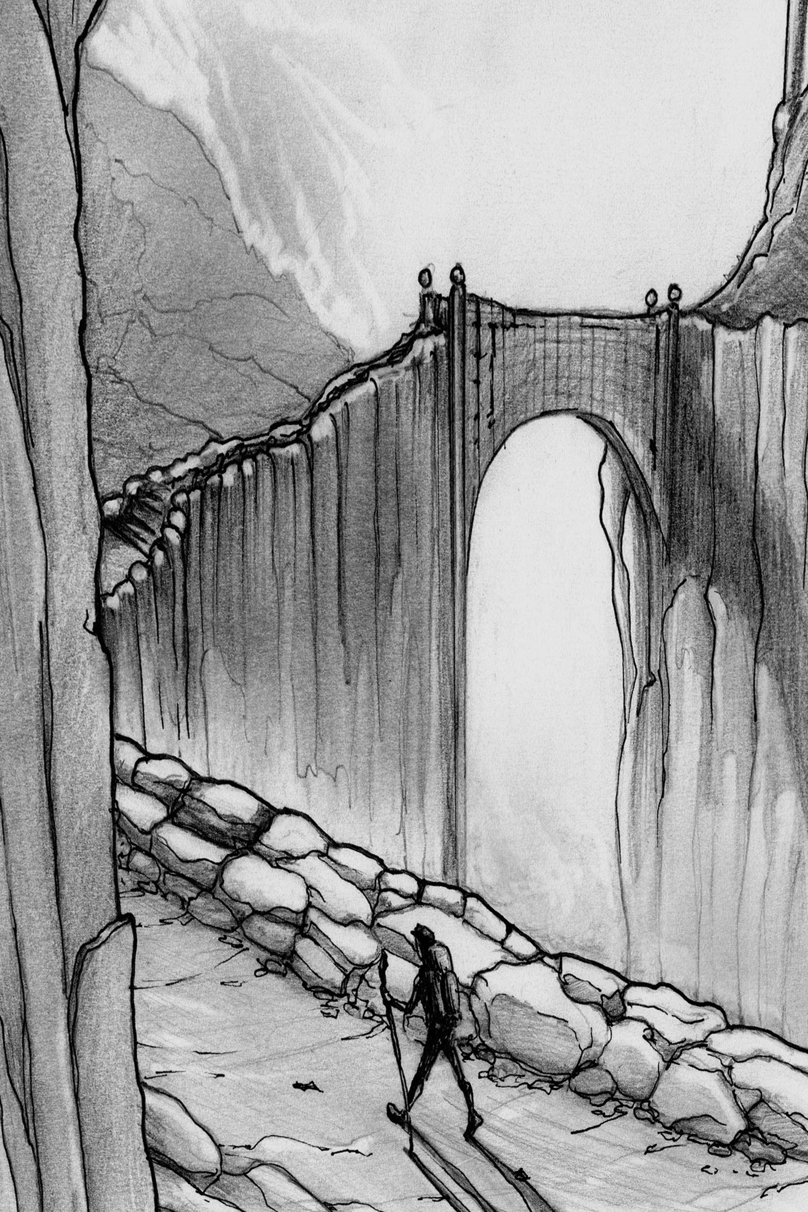 Vers le mystère (dessin au crayon, encre)