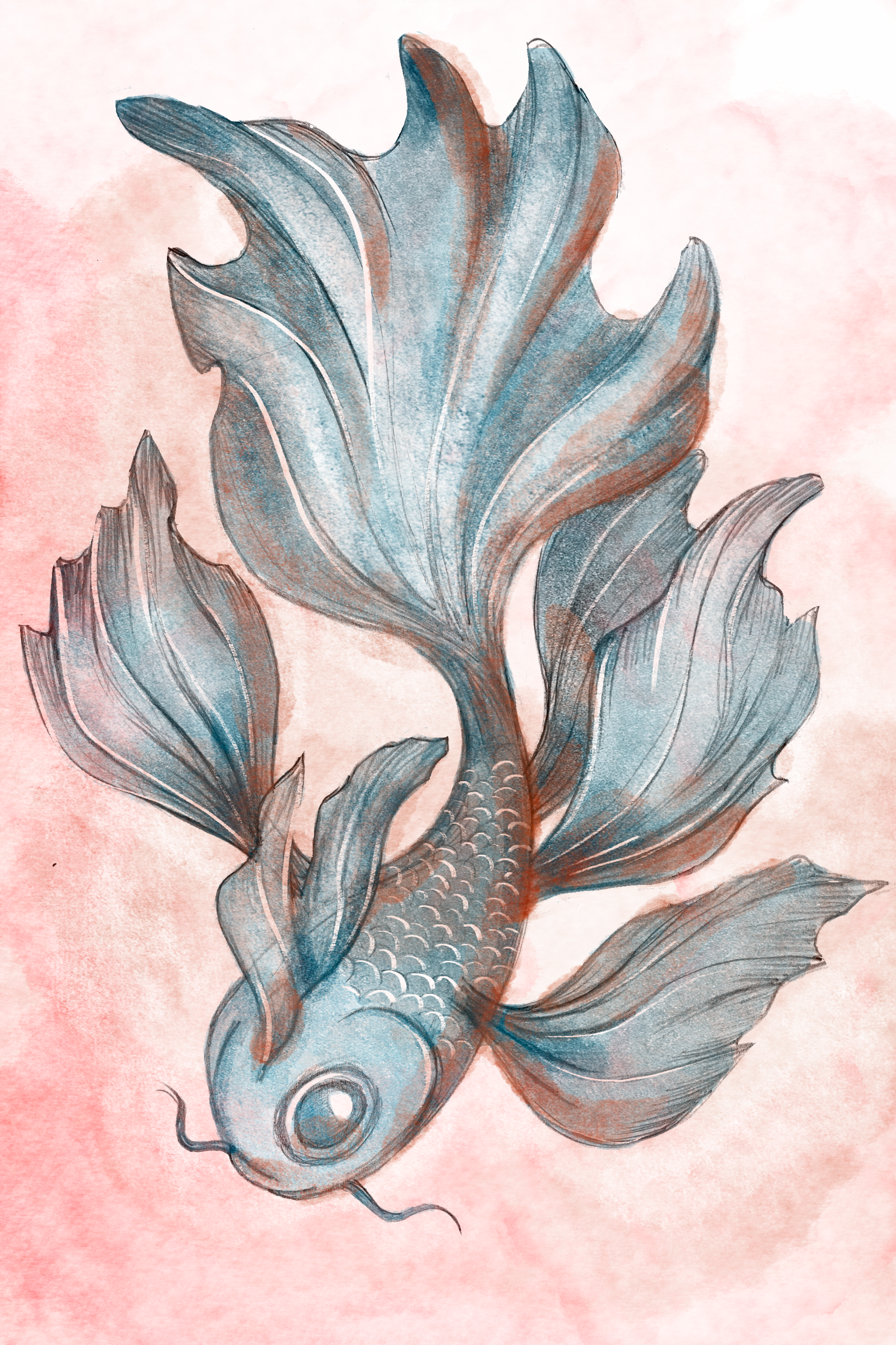 Poisson #2 (dessin au crayon, couleur numérique)