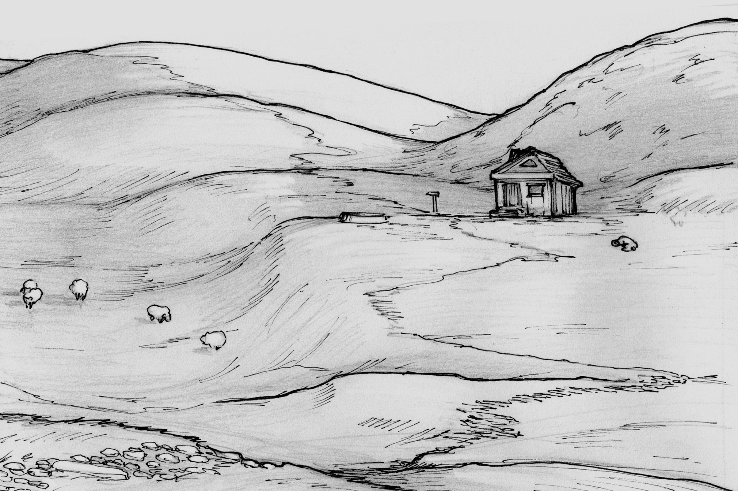 Refuge en Chartreuse (dessin au crayon, encre)