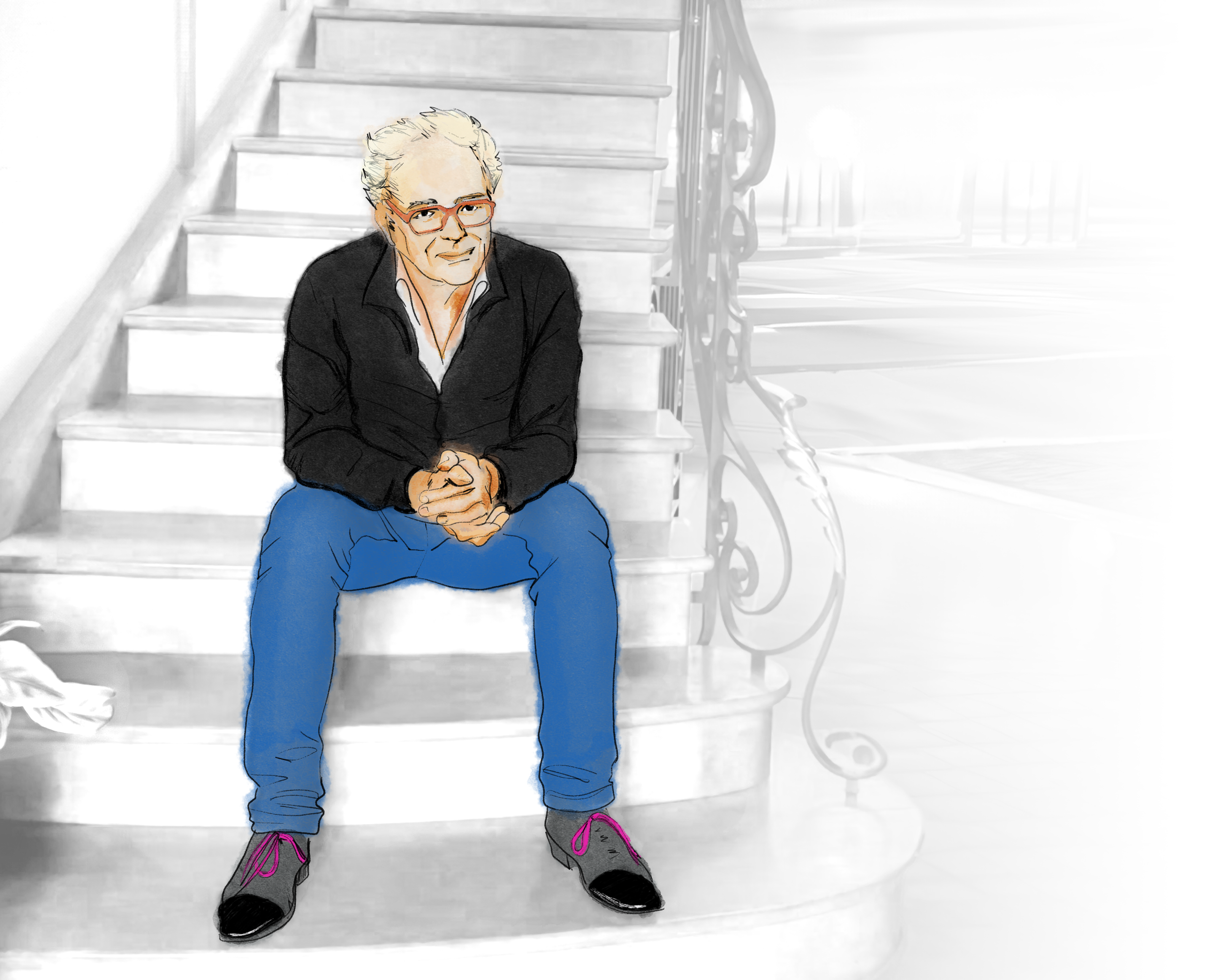 Portrait de mon père (dessin au crayon, couleur numérique)