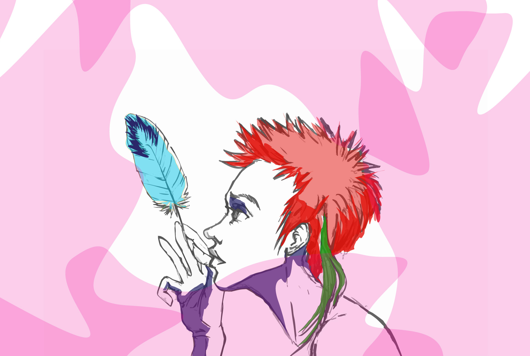 Femme à la plume (dessin aufeutre, couleur numérique)