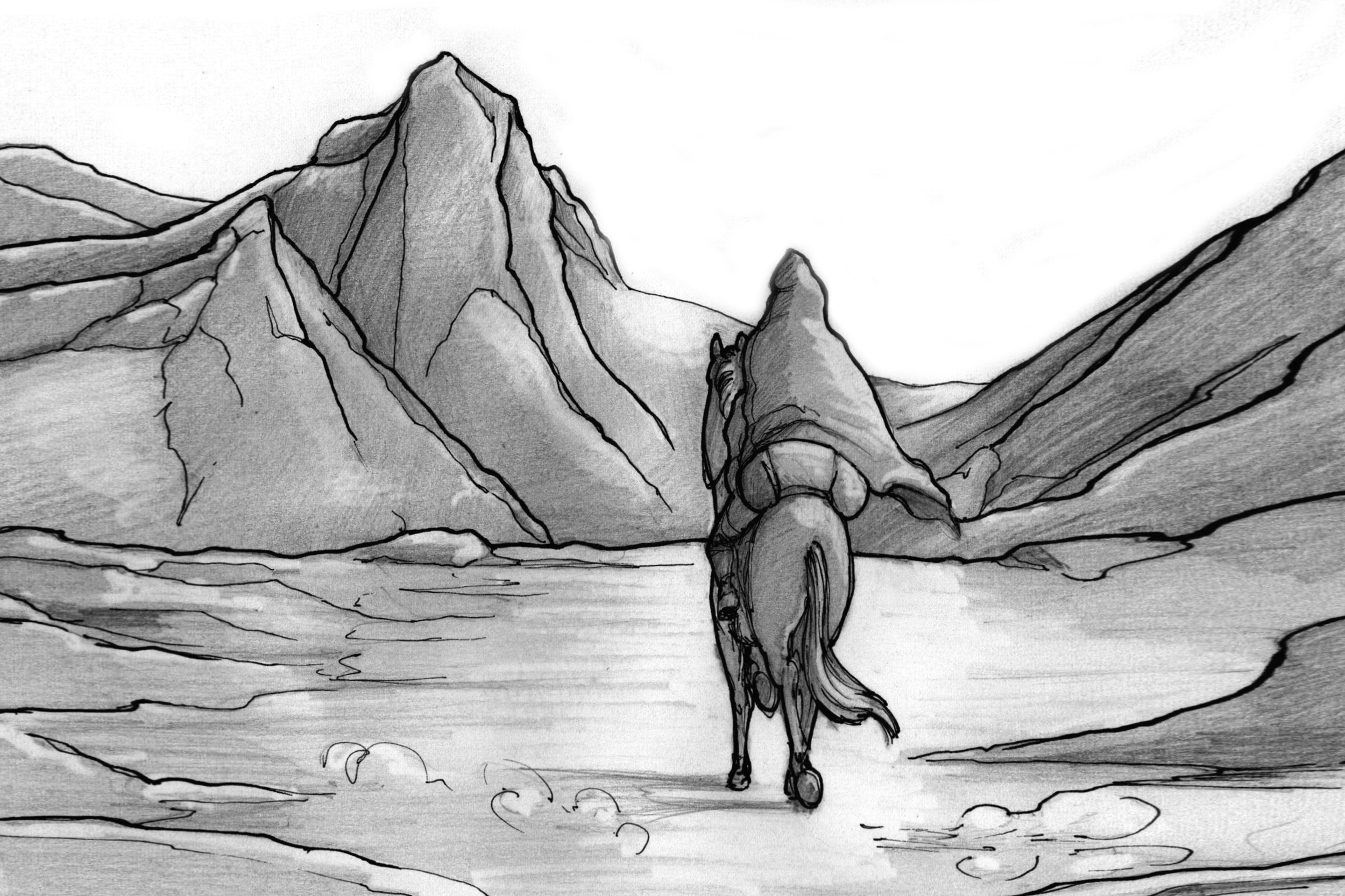 Nomade (dessin au crayon, encre)