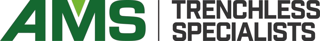 Logo displaying the text 'AMS' in large green letters and 'Trenchless Specialists' in black letters.