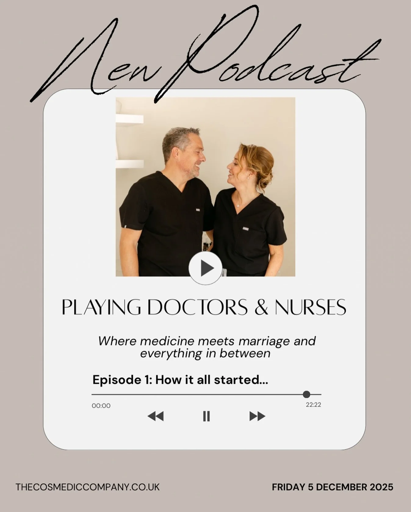 Out now, our new Podcast 🎧🩺
PLAYING DOCTORS AND NURSES 

Episode 1: How It All Started

In our very first episode of Playing Doctors and Nurses, we&rsquo;re taking you right back to the beginning &mdash; to a busy A&amp;E department in Scotland whe
