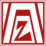 Abstraktes Logo mit roten und weißen Formen, die die Buchstaben Z und A darstellen.