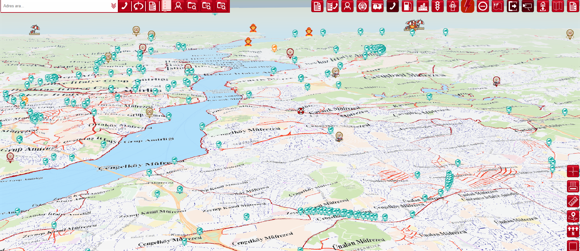 İstanbul'da İtfaiye Bilgi Sisteminde olay haritasının 3D görüntüsünün bir ekran fotoğrafı