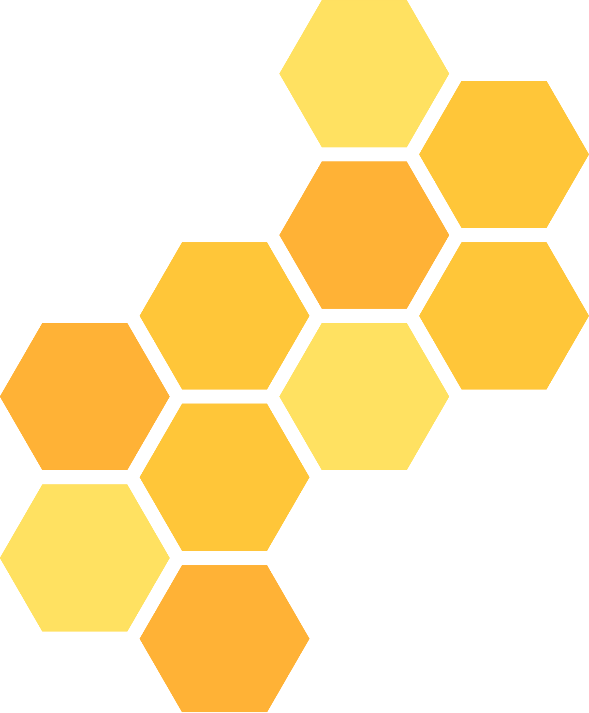 A stylized cluster of honeycomb hexagons in shades of yellow and orange, arranged in a pattern.