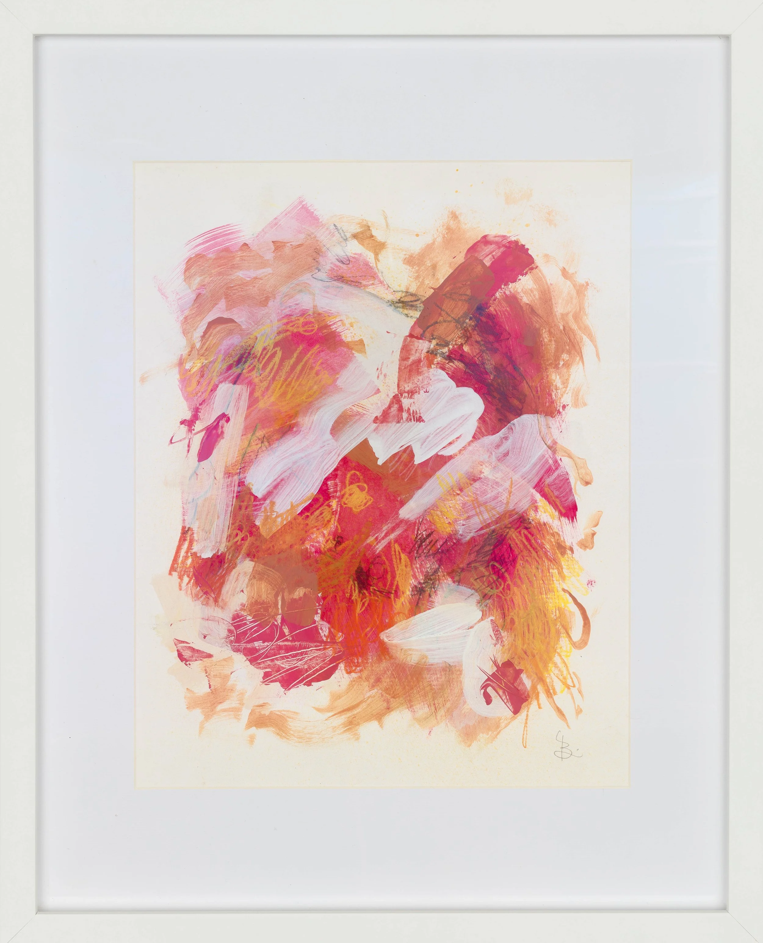 An abstract painting with bold reds and supplementary ochres conveying heatfelt emotions.