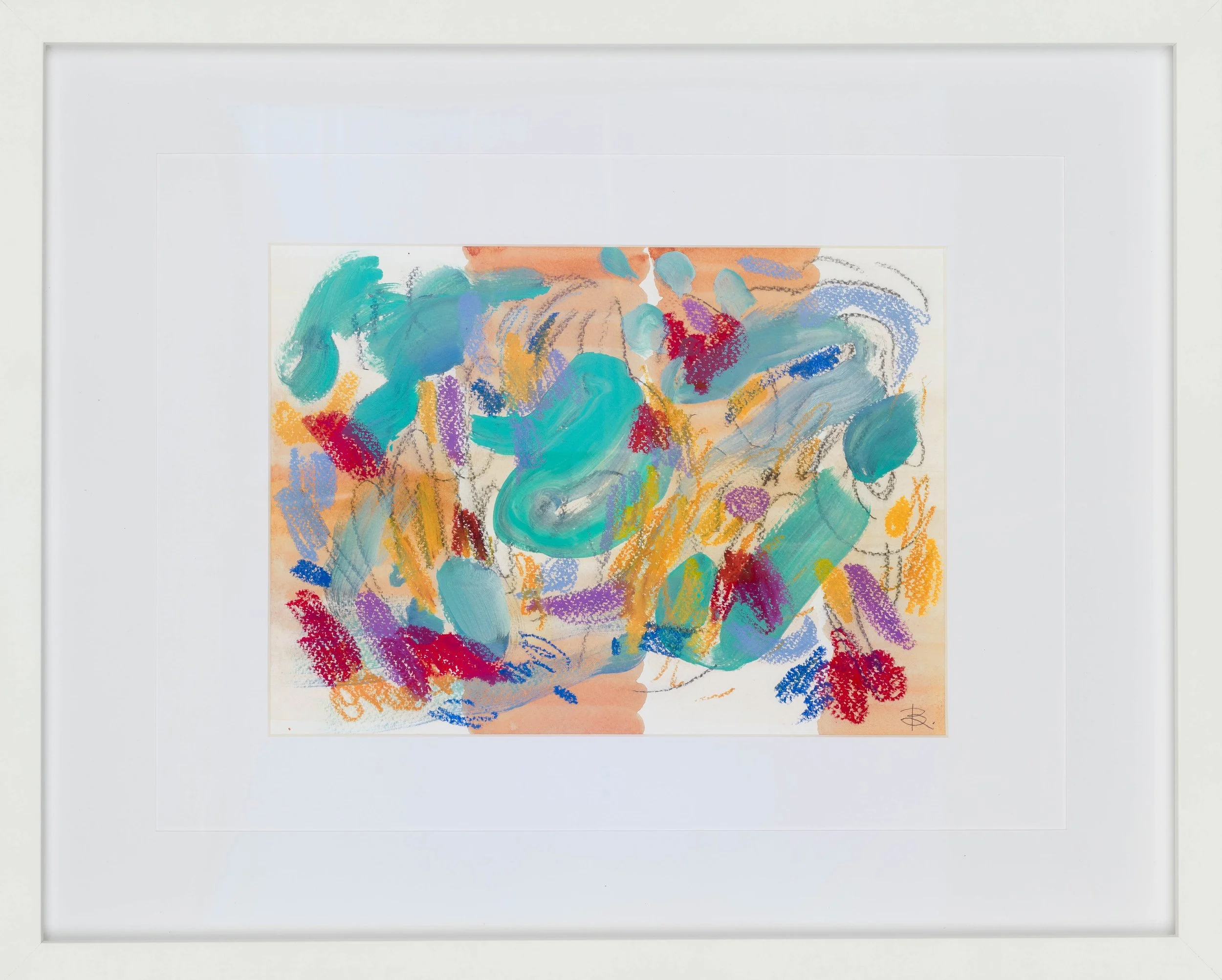 Abstract painting with colorful blues, reds, yellows, and teals evoking a sense of playfulness.