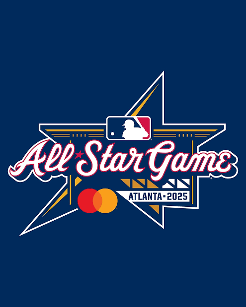Logo for the MLB All-Star Game 2025 in Atlanta, featuring a star, the MLB logo, and the Mastercard logo.