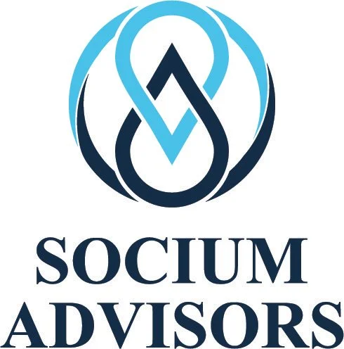 Logo with a stylized drop shape and intertwined lines, above the text 'SOCIUM ADVISORS'.