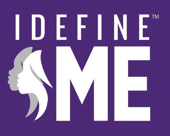 Purple background with the words 'DEFINE ME' and silhouettes of three women's profiles in shades of gray and white.