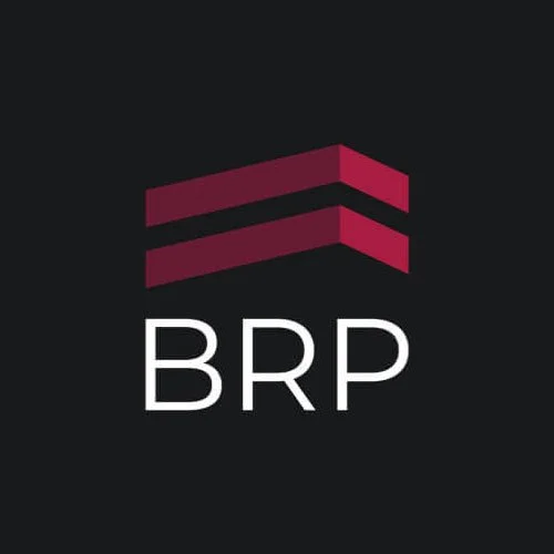 BRP logo with two red horizontal bars above the white letters 'BRP' on a black background.
