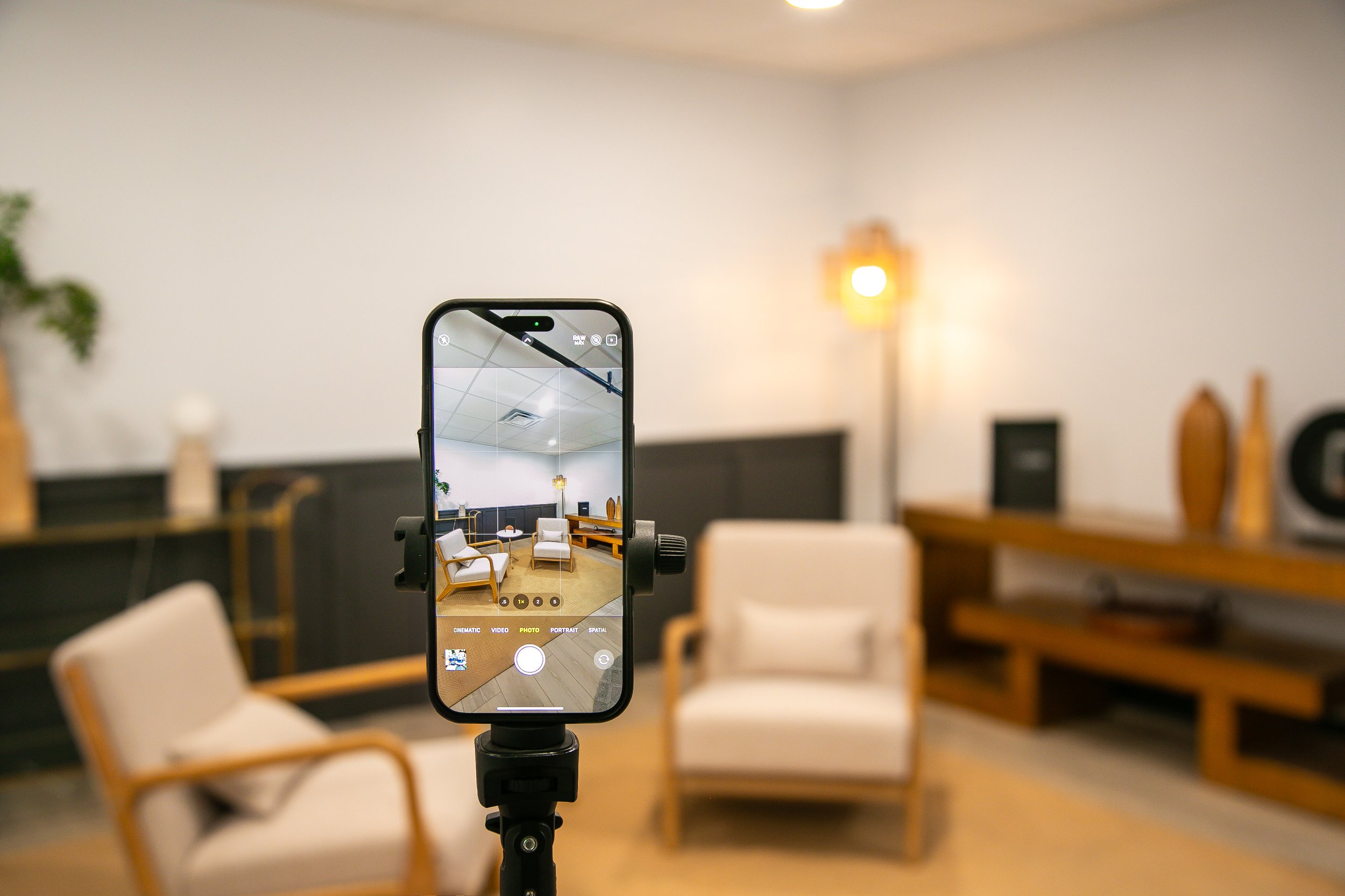 Podcaster + Influencer suite includes pre set lighting options, swappable walls and decor options, and professional quality shooting
