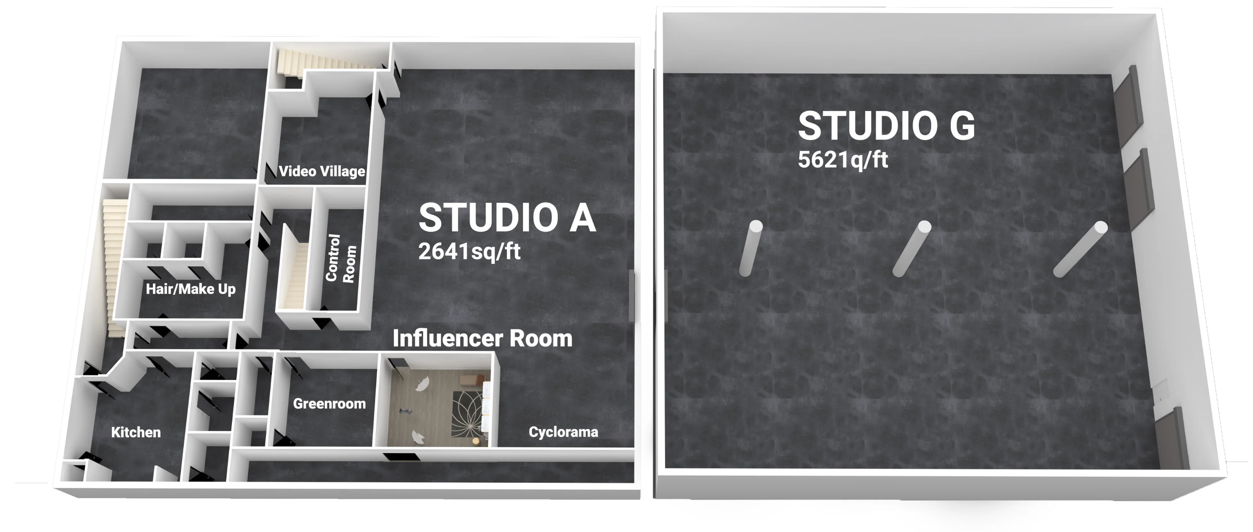 studio rendering for rental areas