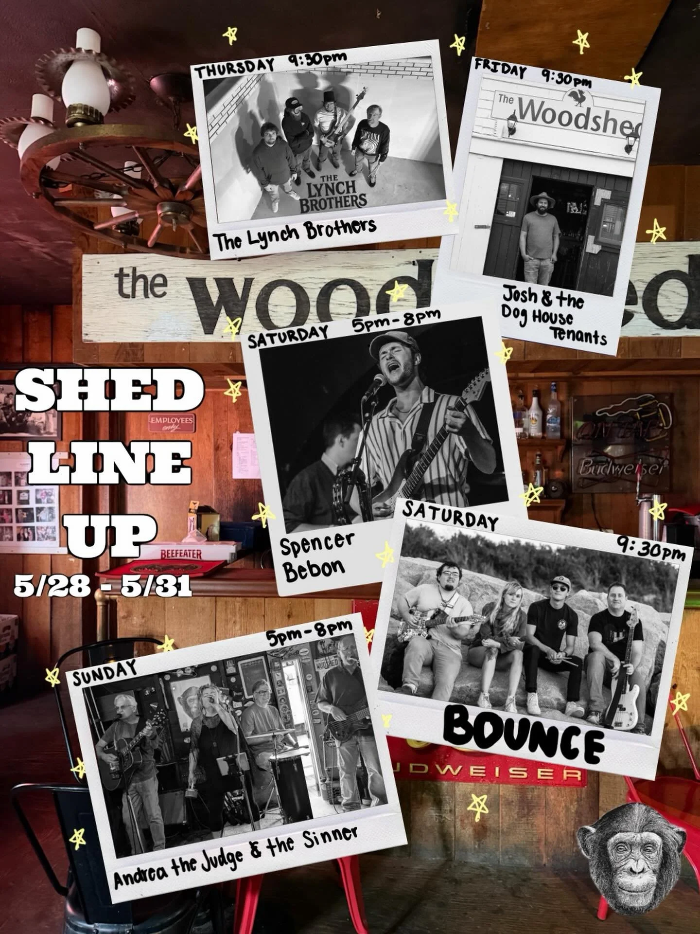 This weekend in music @thewoodshedbar 💃 🍻 

#divebar #livemusic #capecod #brewster