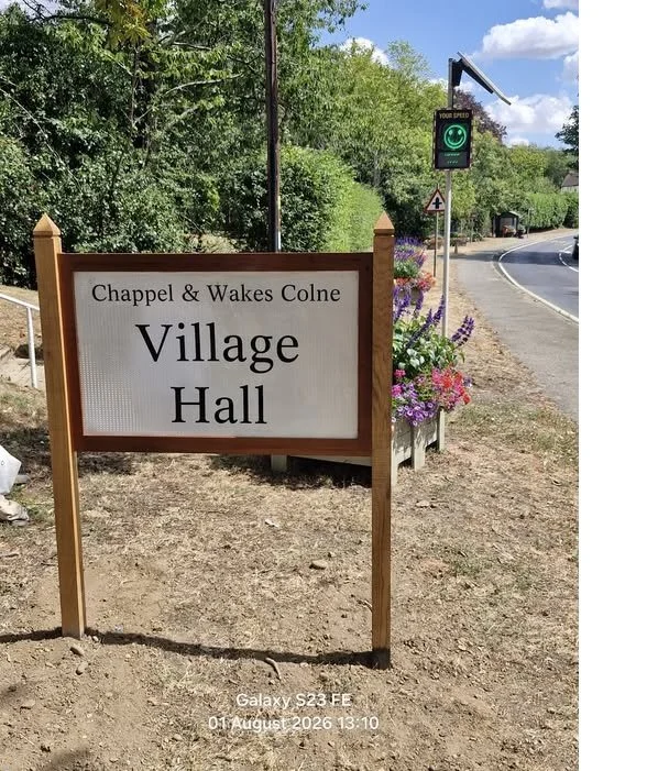 Chappel and Wakes Colne Village Hall sign