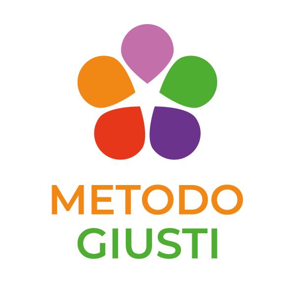 Logo con cinque petali colorati (arancione, viola, verde, rosso, lilla) e la scritta 'METODO GIUSTI' sotto, con 'METODO' in arancione e 'GIUSTI' in verde.