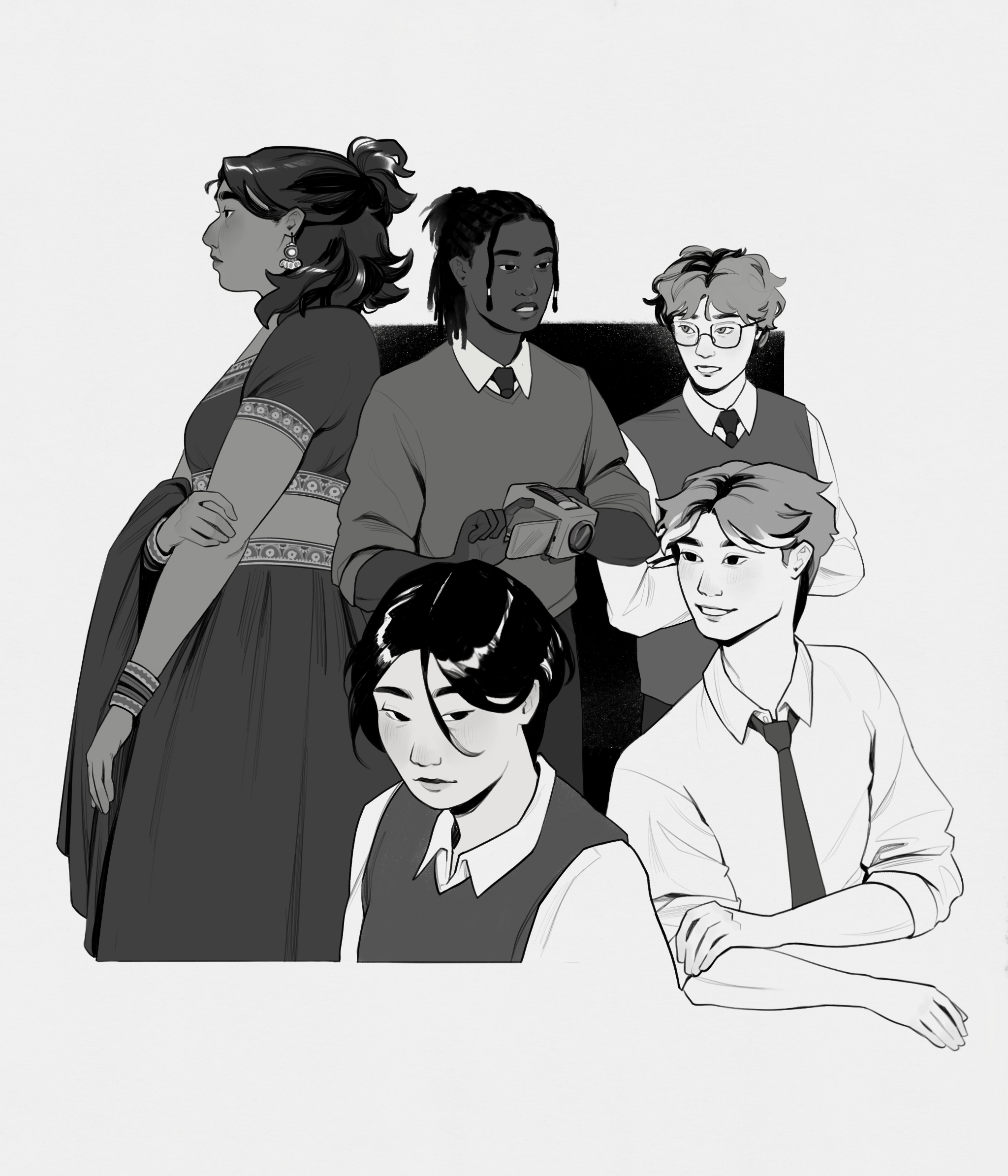 illustration of a few film club lovelies 