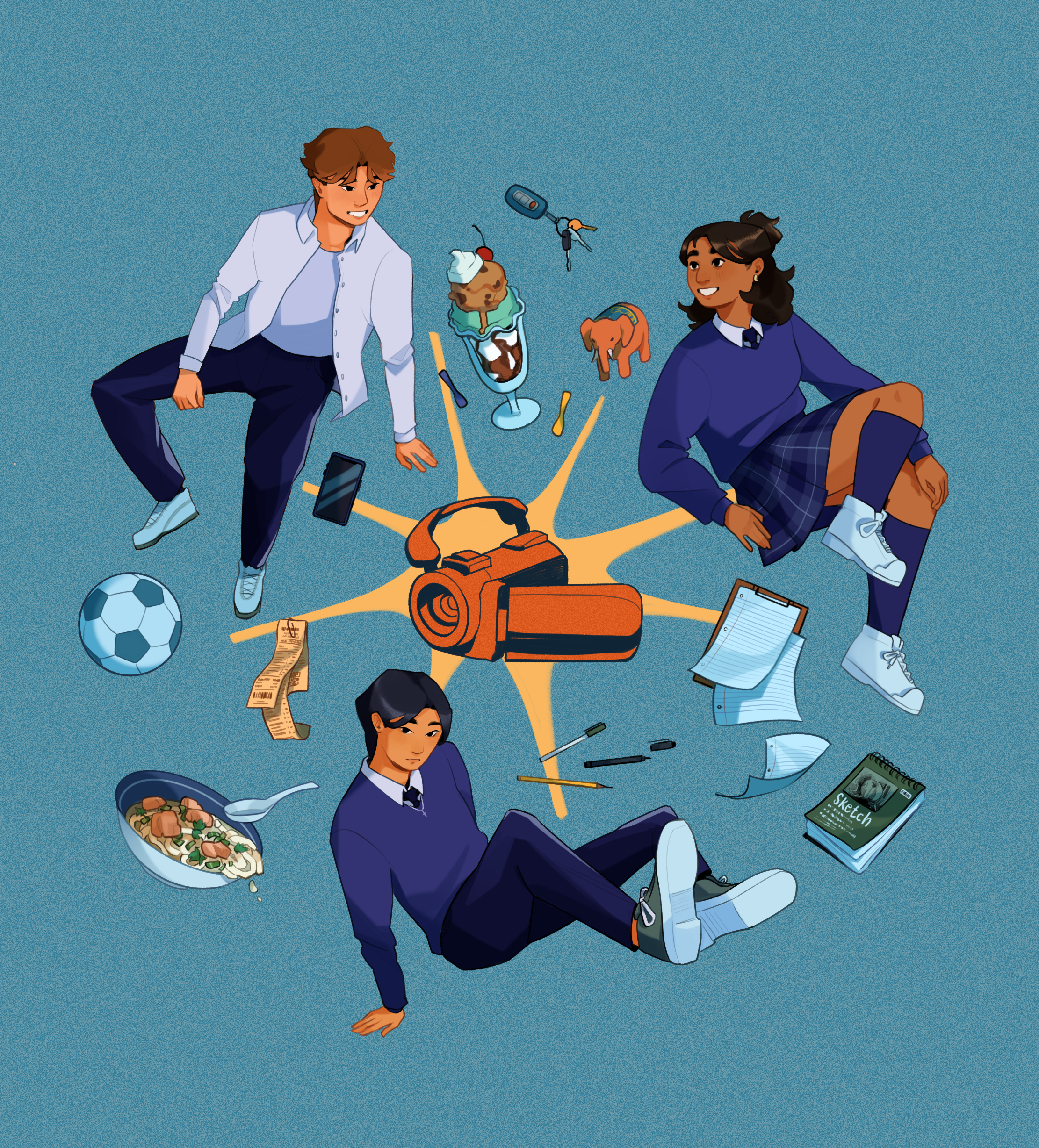 luca, vashti, and avery! i made this as a promotional illustration for the launch of my first chapter, and it's one of my favorite drawings i've done of them.